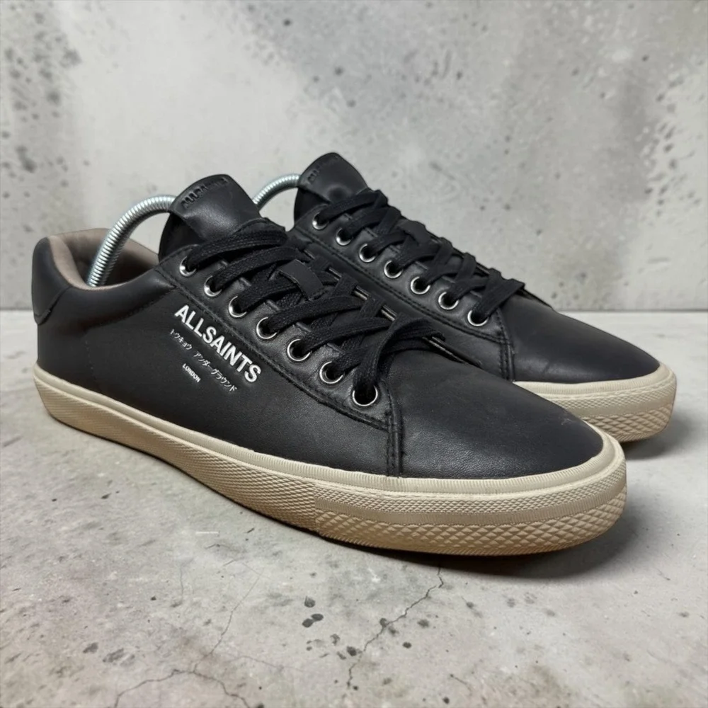 AllSaints Underground LT Sneaker Mens 9 Black Leather Low Top Logo Trainers